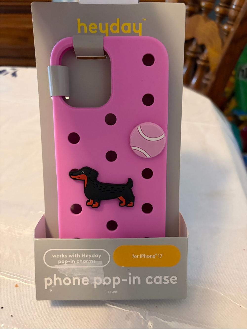 heyday Pink Silicone Phone Pop-In Case with Dachshund & Tennis Ball Charms New